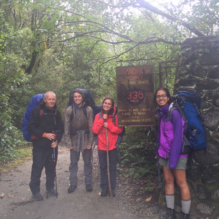 Here I am with two travel buddies (in green and red) with our new Australian friend on the hike!