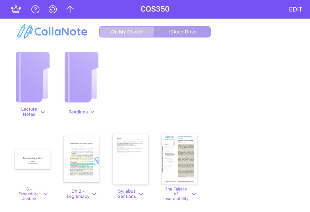 Image of the app CollaNote to show subfolder feature