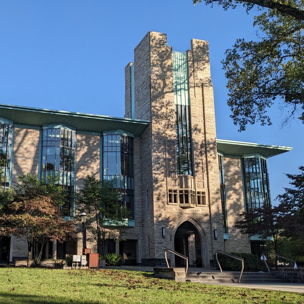 Image shows the facade of Theodore Sedgwick Wright Library in Princeton, New Jersey.