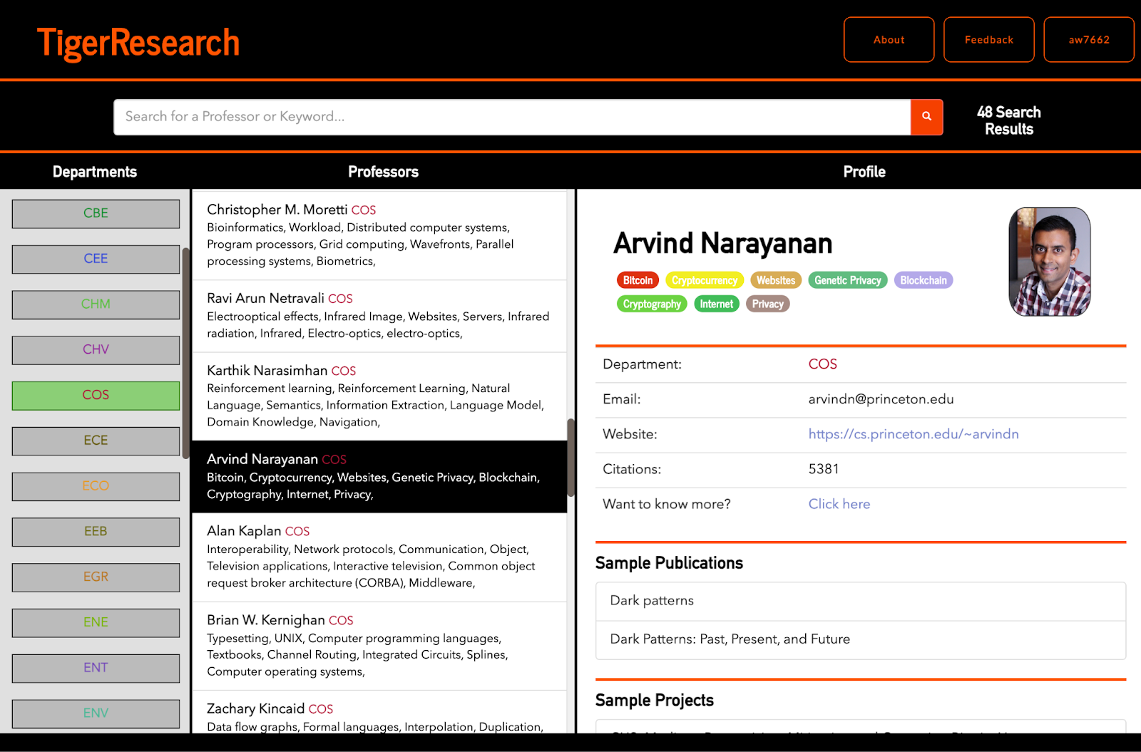 Image of TigerResearch with Professor Arvind Narayanan's research profile