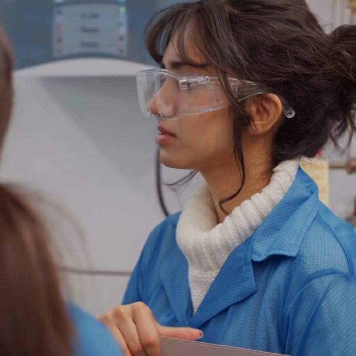 Picture taken by Princeton communications Rishika in safety glasses as a part of her research.