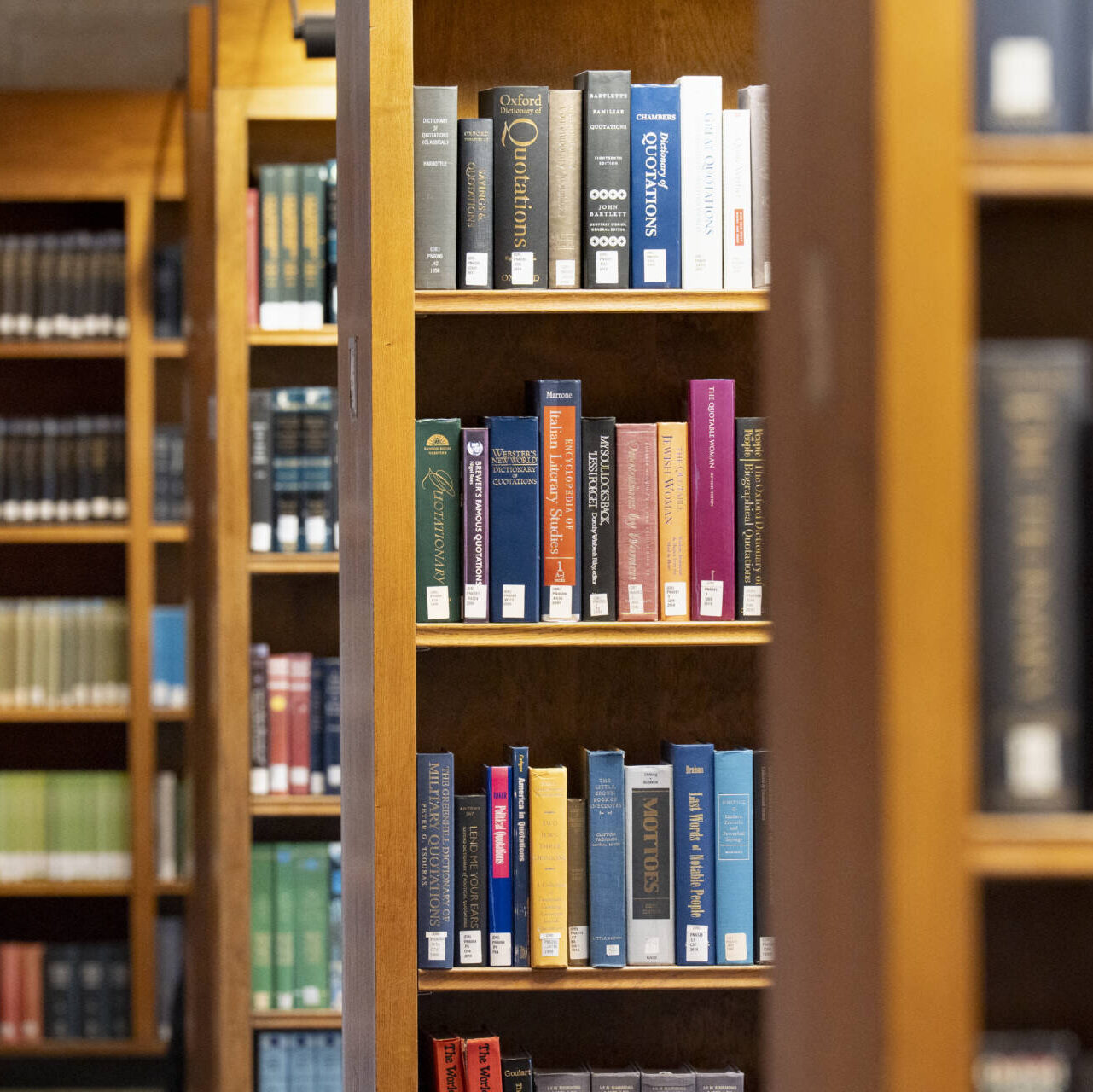 Photograph by Denise Applewhite Shelves filled with books in Firestone Library.